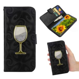 iPhone XS-max portemonnee hoesje  voorzien van met fijn zand gevuld wijnglas – zwart