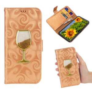 iPhone XS-max portemonnee hoesje  voorzien van met fijn zand gevuld wijnglas – oranje