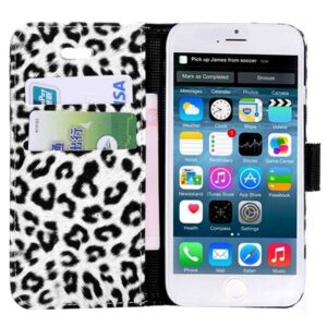 Wit luipaard print iPhone SE,5,5S portemonnee hoes