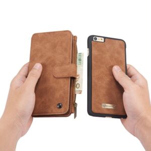 14 vaks wallet bruin hoesje met echt Split leer,  voor iPhone 6 Plus