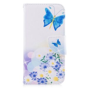 Blauwe vlinder en bloemen iPhone X portemonnee hoesje