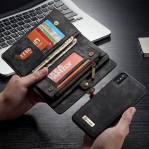 Zwart multifunctioneel wallet hoesje iPhone X  echt split leer