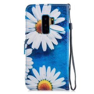 Hemels blauw met chrysanten Galaxy S9 PLUS  portemonnee hoes