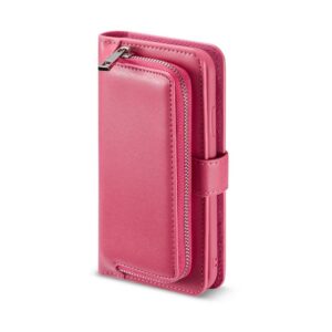 iPhone XS MAX kunst leer portemonnee hoes met rits en losse case in donker roze
