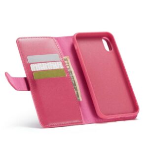 iPhone XS MAX kunst leer portemonnee hoes met rits en losse case in donker roze
