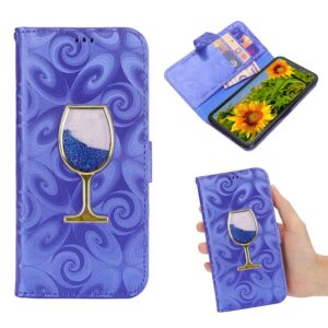 iPhone XS-max portemonnee hoesje  voorzien van met fijn zand gevuld wijnglas in blauw