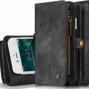 2 in 1 Wallet Book Case – Zwart hoesje iPhone 8 en 7 SE2020-2022 echt Split leer