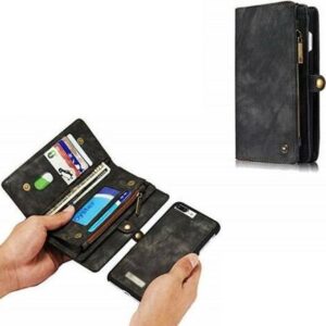 2 in 1 Wallet Book Case – Zwart hoesje iPhone 8 en 7 SE2020-2022 echt Split leer
